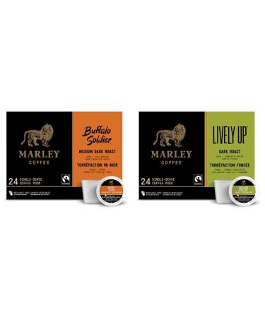Marley Coffee Single Serve K-Cup Compatible Capsules Buffalo Soldier Medium-Dark Roast 24 Count & Lively Up Organic Espresso Roast (24 Count) A1399 24 Count (Pack of 1)
