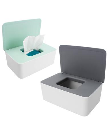 Anruyi 2 pieces of wet wipes boxing children's clothing box plastic toilet paper box moist wet towel box napkin box with lid donor tissue storage coffee for home office (2 color) green+gray