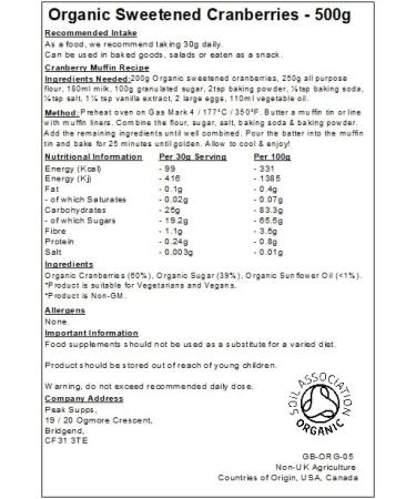 Organic Sweetened Cranberries - 500g - Dried Fruit - Vegan - Buy Online on GoSupps.com