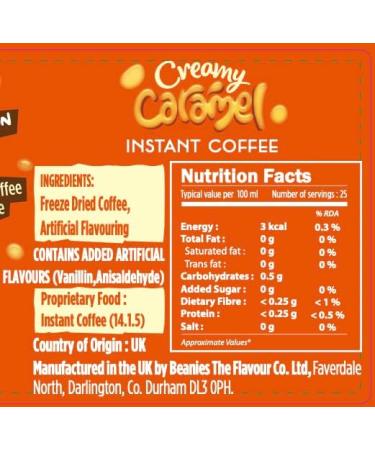BEANIES Flavor Instant Coffee Powder CREAMY CARAMEL Hot and Cold Coffee makes 25 cups of 100 Arabica lightly roasted coffee 50 g Bottle creamy caramel - Buy Online on GoSupps.com