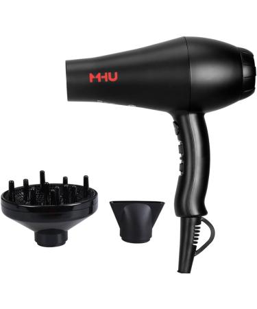MHU 2nd Generation Pro Salon 1875W Fast Drying Hair Dryer Low Noise Ionic Ceramic Blow Dryer 2 Speed and 3 Heat Settings Ac Infrared Heat with Concentrator & Diffuser Black - Buy Online on GoSupps.com