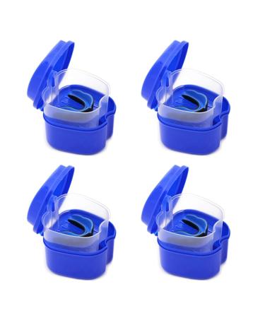 Epodmalx 4x dark blue prostheses suitcase prostheses cup with sieve prosthesis bath box Storage box for false teeth with a basket network container for travel