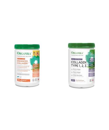 Organika Enhanced Collagen Bone and Joint Powder- with Glucosamine MSM Chondroitin Sulfate & Full Spectrum Collagen Type 1 2 3- Bovine Marine and Chicken Collagen Combination