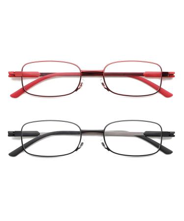 IEYELUUK Reading Glasses Portable Thin with Case (2 Pack) Pocket Reading Glasses Anti Blue Light 1 Black + 1 Red 2.5 x