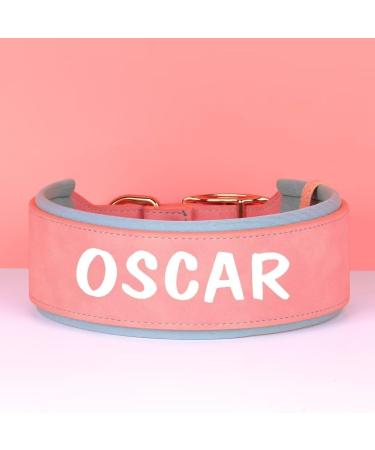 Personalized PU Leather Dog Collar for Medium & Large Dogs - Custom Pink Collar with Name Soft Padded Comfort for Girls 33-41cm Neck - Buy Online on GoSupps.com