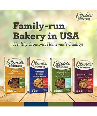 Olivia's Croutons Variety Pack - Butter & Garlic, Parmesan Pepper, Organic Garlic Herb - 4.5 oz (Pack of 4) - Buy Online on GoSupps.com