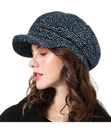 Womens Newsboy Cap, Hat with Visor Cabbie Fiddler Spring Summer Octagonal Paperboy Hat Girls Gift Blue