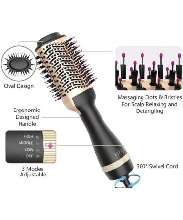 24K Gold Hair Dryer Brush - 1200W Ionic Technology Fast Styling for All Hair Types 3 Heat Settings U.S. Safety Approved - Buy Online on GoSupps.com