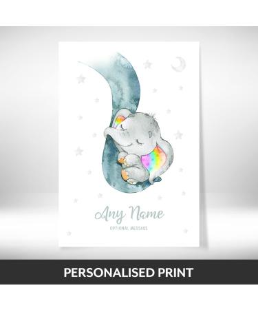 Personalised Rainbow Baby Gifts - DUMBO Elephant Wall Print | New Baby Gift for Birth, Birthday, Christening | Keepsake Nursery Decor - Buy Online on GoSupps.com