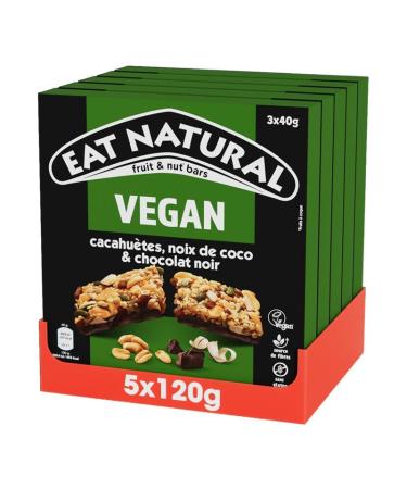 Eat Natural - Barres Vegan aux Fruits et aux Noix Sans Gluten - Coco et Chocolat Noir- 5 x 3 barres (40g)