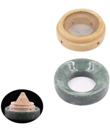CHENGYIDA 1 Jade Stone Cushion Pad + 1 Wooden Bend Word Burner Holder Set for Moxibustion Medicine Therapy Belly Button Moxibustion