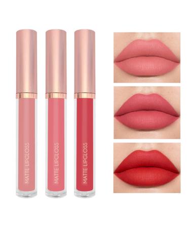 3 Pcs Matte Liquid Lipstick Set - Waterproof Quick-Drying & Non-Stick Cup Lip Gloss Kit | Shop Internationally - Buy Online on GoSupps.com