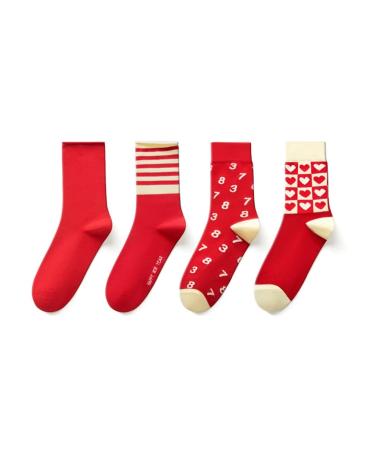 Chinese New Year Red Socks Fashion Women's Sports Cotton Socks Lunar Spring Festival Good Luck Socks (Color : Red-2 Size : 34-39) 34-39 Red-2