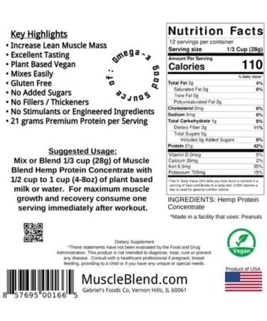 Raw Vegan Hemp Protein Concentrate Powder - 100% Pure Unflavored - Muscle Blend - 12 oz Pouch - Made in USA - Buy Online on GoSupps.com