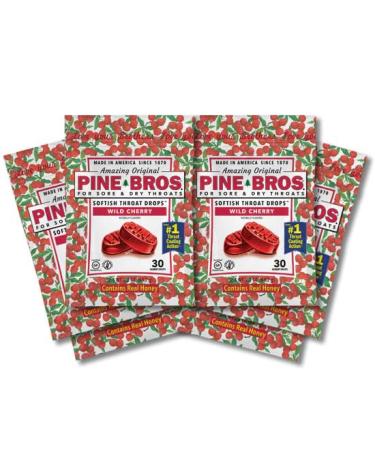 Pine Bros. Wild Cherry Throat Lozenges for Throat Comfort Softish Drops Approx 30 Drops 24 Bags Wild Cherry 24