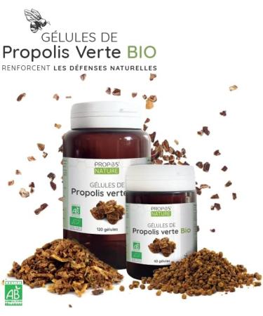 Green Propolis Organic Vegetable Capsules - 100mg/capsule - 120 capsules - No coloring or preservatives - Certified organic - Organic Farming - PROPOS'NATURE - Buy Online on GoSupps.com