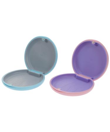 Fomiyes 2 pieces silicone-to-tooth clip holder prosthesis box Retainer clip-carrier box suitcase orthodontic prosthesis case pink sky blue 8 5 5 cm 5x2.5cm