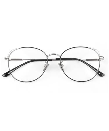 Linvo glasses without strength women classic metal frame glasses frame vintage glasses cat eye fake glasses black and silver frame