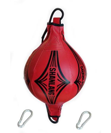 Double End Bag Boxing Speed Dodge Ball PU Leather Boxing Ball MMA Sports Punch Bag Workout Home Gym Exercise Agility Training Decompression Vent with Ceiling Rope Red