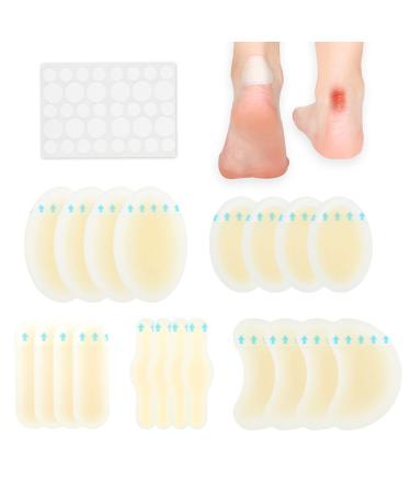 Blister Bandages - 20 PCS Gel Blister Cushion - Waterproof Hydrocolloid Bandages for Foot Toe & Heel Blister Prevention & Recovery - 5 Size Blister Pads and 36 Dots Acne Plaster Ultra-Thin