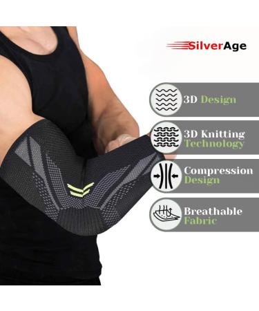SilverAge Elbow Support for Gym | Elbow Brace for Pain Relief | Compression Sleeves for Tendonitis | Robotic Solution for Volleyball & Cricket - Medium (Free 10ml Oil - Buy Online on GoSupps.com