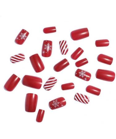 Christmas Press on Nails Red Fake Nails with Snowflake Designs Press on Nails Full Cover False Nail Artificial Finger Nails for Women Girls - Buy Online on GoSupps.com