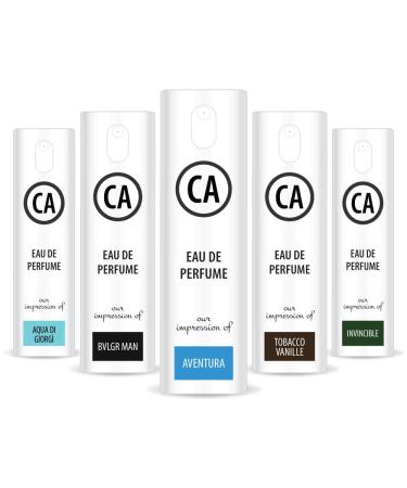 CA Perfume All Time Classic Men Set Impression of (Aventura + Acqua Di Giorgi + Invincible + Bvlg. Man + Tobacco Vanilla) Fragrance Sample Travel Size Parfum Sprayer (0.3 Fl Oz/10 ml) x5