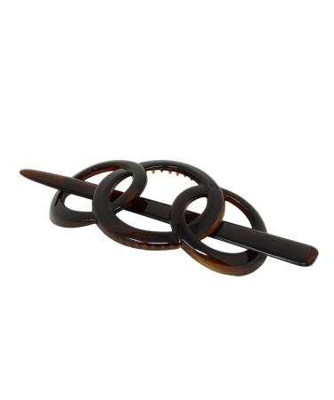 Parcelona French Triple Ringed 3.5" Tortoise Shell Brown Cellulose Acetate Hair Slider Pin Thru Holder Barrette Non Slip Ponytail Women Hair Accessories Barrette with Stick for Girls, Made in France