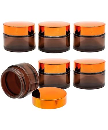 INHEMING 6x30ml Amber Glass Jar Brown Round Cosmetic Container with Gold & White Lids Reusable Environmentally Friendly 30ml JAR Set of 6 Brown gold white
