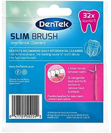 DenTek - Slim Brush Interdental Cleaners - Tapered Bristles - Unflavoured - 32 Per Pack - Iso 1 (0.45Mm) - Buy Online on GoSupps.com
