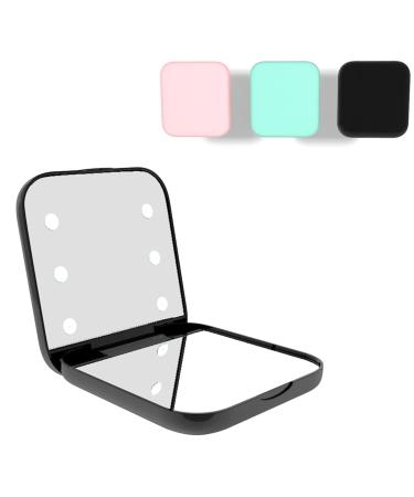 YingCheng LED Travel Makeup Mirror 1x/3x Magnifying Compact Mirror with Light  2-Sided Handheld Fold Mirror  Small Travel Makeup Mirror  Lighted Pocket Mirror for Gifts  Black