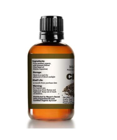 Mayan's Secret Chia Seed Oil - USDA Organic 100% Pure & Cold Pressed 4 oz Amber Glass Bottle - Buy Online on GoSupps.com