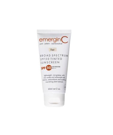 emerginC Broad Spectrum SPF 50 Tinted Mineral Sunscreen for Face (Fair) - Mineral Based Tinted SPF & Moisturizer with UVA/UVB Protection - Lightweight Non-Greasy - With Aloe Vera & Zinc Oxide (2 oz)