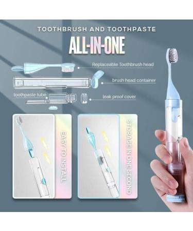 Portable 3-in-1 Travel Toothbrush with Case - Reusable Foldable Soft Bristles & Refillable Toothpaste Tube - Ideal for Travel - Buy Online on GoSupps.com