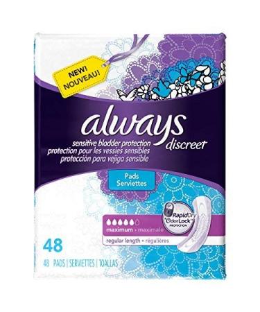 Discreet, Incontinence Pads, Maximum, Regular Length, 48 Count by Always - Buy Online on GoSupps.com