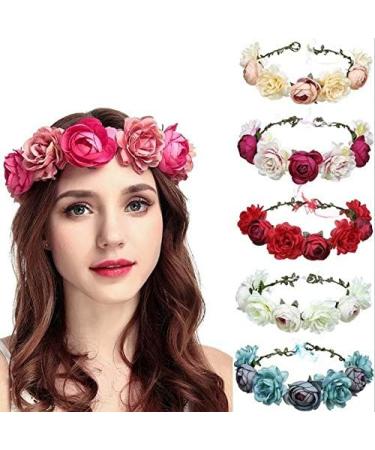 Flower Crown & Floral Garland Headbands - Boho Rose Hair Accessories for Women & Girls | Perfect for Weddings Festivals & Beach Travel - Buy Online on GoSupps.com