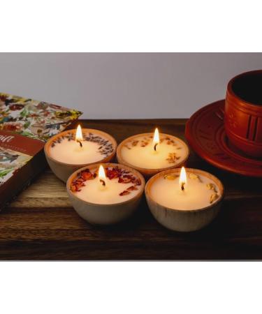Set of Four Aromatherapy Soy Candles | All-Natural Essential Oil Infused Tea Candles with Dried Flowers | Toxin-Free White | International Shipping Available - Buy Online on GoSupps.com