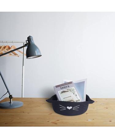 Small Woven Basket with Cat Ears - Cotton Rope Organizer for Nursery Room - Black 9.5 x 8.5 x 4 - Buy Online on GoSupps.com