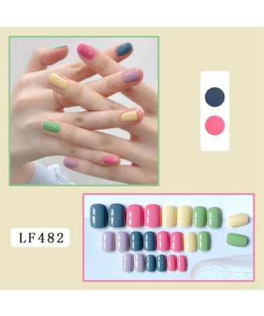 Qyrugcxs Rainbow Jumping Colours False Nails Solid Colour Macaroon Nails Wearable Press on Nails Full Cover Nail Tips - Buy Online on GoSupps.com
