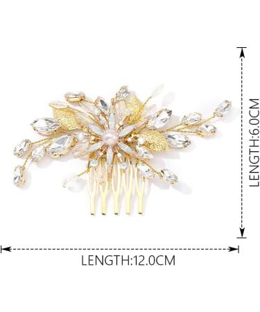 Zoestar Flower Wedding Hiar Comb Slides Gold Crystal Pearl Headpiece Rhinestone Bridal Leaf Hair Accessories for Women and Girls - Buy Online on GoSupps.com