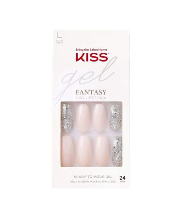 KISS Gel Fantasy Ready-to-Wear Press-On/Glue-On Gel Nails  Style  Friends   Long Length Gel Nail Kit with 24 Mega Adhesive Tabs  Pink Gel Glue  Manicure Stick  Mini File  and 24 Fake Nails