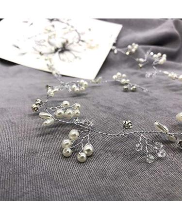Fanvoes Silver Pearl Wedding Hair Vine Headband with Rhinestone Crystal Ivory Bead - 40'' Inch - Bridal Hair Accessories - Buy Online on GoSupps.com