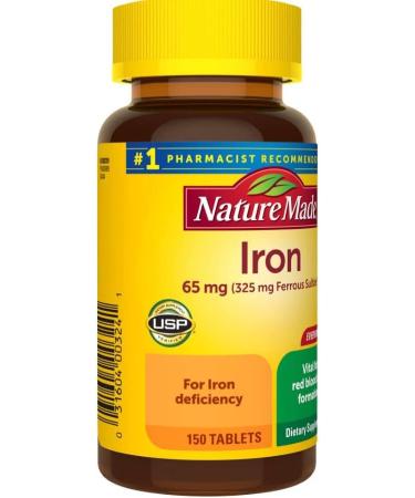 Nature Made Iron 65 mg (325 mg Ferrous Sulfate) Tablets - 150 Count Dietary Supplement + Better Guide for Vitamins & Supplements - Buy Online on GoSupps.com