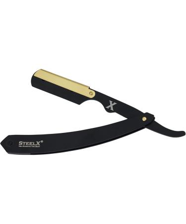 Cut Throat Razor by SteelX Matte Black with Gold Plated Professional Barber Razor Premium Quality Straight Edge Razor Moustache & Beard Shaving Razor Single Blade Razor & Travel Pouch - Buy Online on GoSupps.com