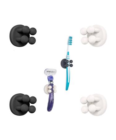 Tecbull Funny Hooks toothbrush holder razor holder shower razor holder without drilling toothbrush bracket Self -adhesive clamping holder for toothbrushes (4x black/white + 4x replacement adhesive pad) 2x black + 2x white
