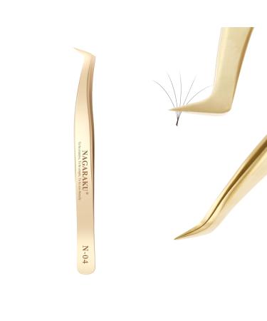 Nagaraku tweezers for eyelash extensions Professional precision tweezers Gold curved volume cluster simple fanning prefabricated fan tweezers stainless steel tweezer (n-04) - Buy Online on GoSupps.com