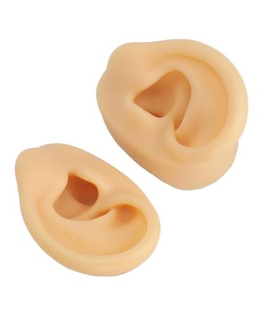 Ear Piercing Practice Model Soft Silicone Ear Model Left Right Reusable Lifelike Flexible for Earphones Display (Light Beige)