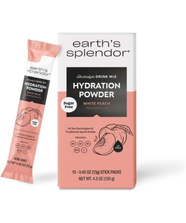 Earth's Splendor Electrolytes Powder Packets Sugar Free White Peach Hydration Sticks with Essential Vitamins for Energy & Sports Performance Travel-Friendly Single-Serve Packets for Daily Use 10 Pack