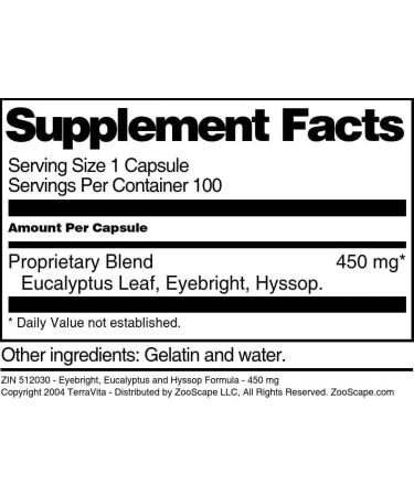 Terravita Chest Congestion Formula - Eyebright Eucalyptus and Hyssop - 450 mg (100 Capsules ZIN: 512030) - Buy Online on GoSupps.com