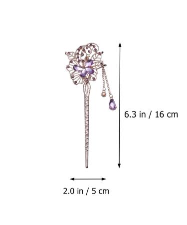 Shop Lurrose Rhinestone Hair Sticks | Vintage Crystal Butterfly Hairpins for Women & Girls - Purple - Buy Online on GoSupps.com